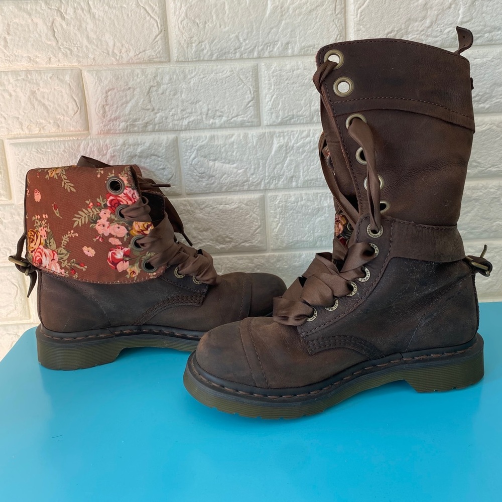 Dr. Martens brown ankle OR mid calf floral boot
